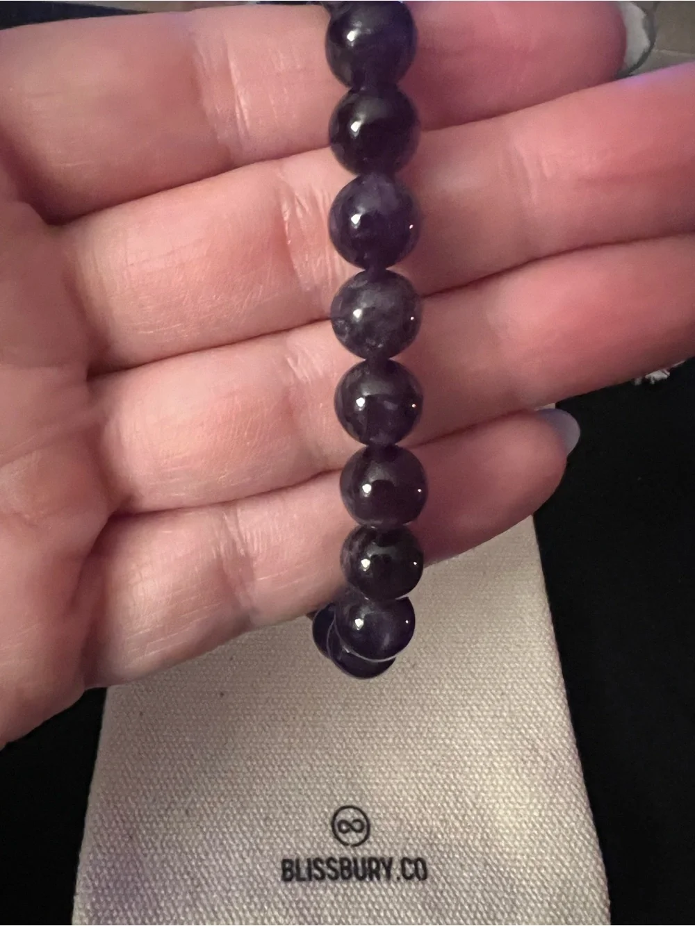 Purple Beaded Stretch Bracelet — Polished Amethyst Tone